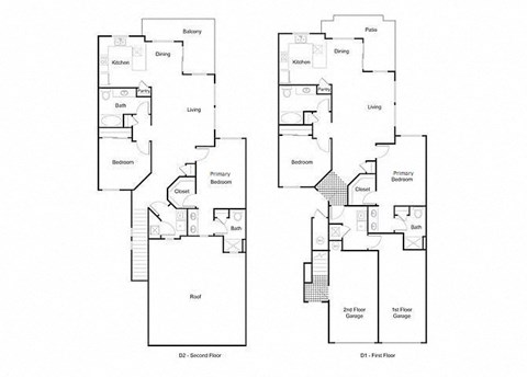 Floor plan for 2 beds, 2 baths, 1352 sqft
